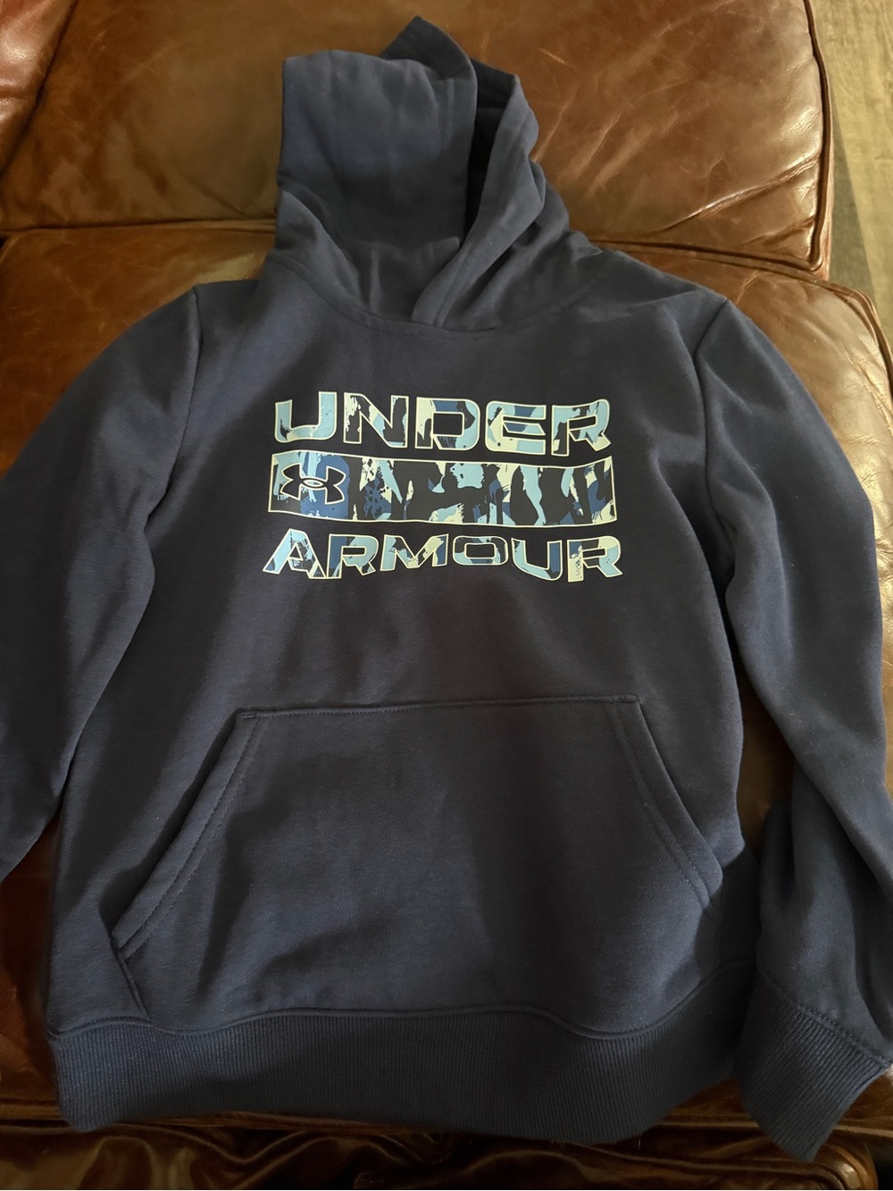 Under Armour Boys Navy Crewneck Hoodie with Light Blue Logo